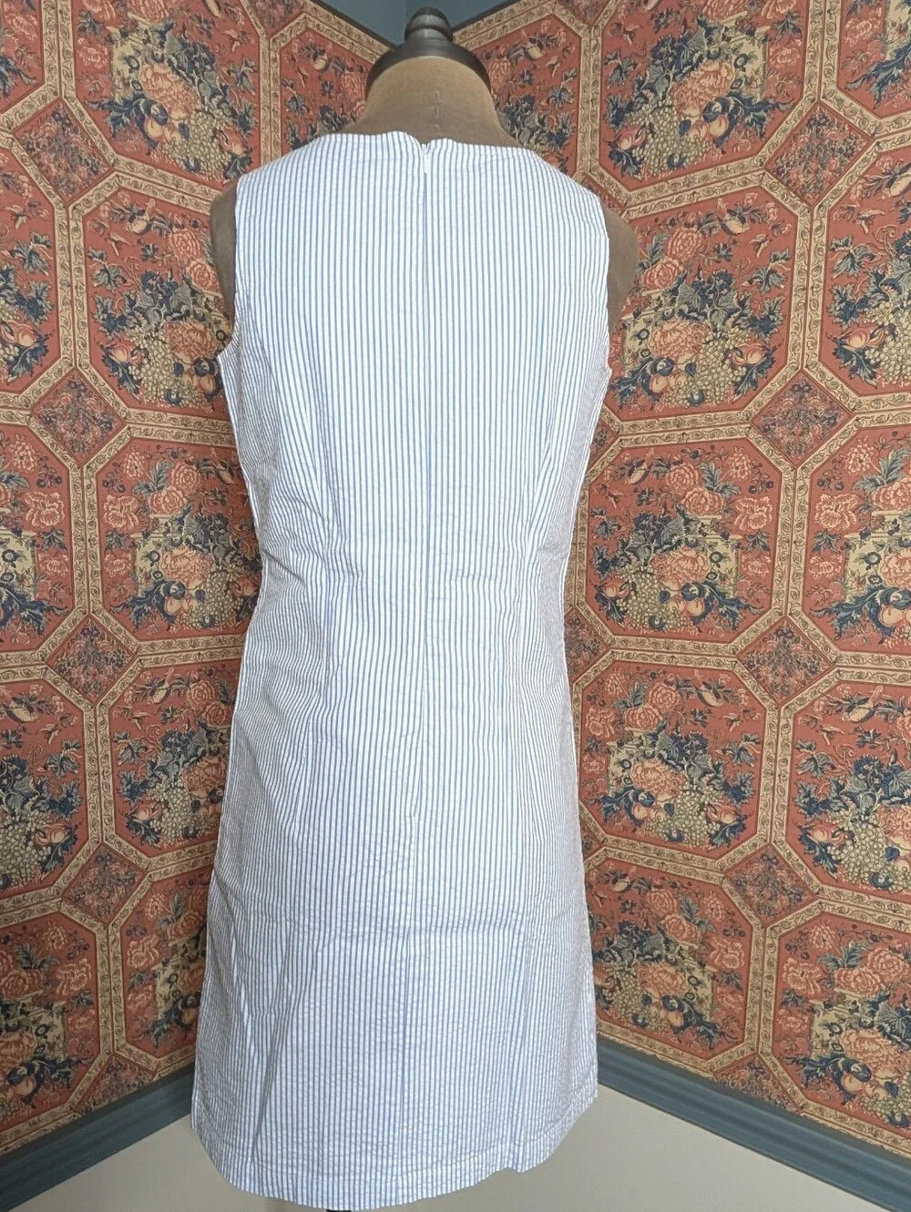 L.L. Bean Light Blue and White Striped Sleeveless Notch-Neck Mini Dress - Picture 3 of 8